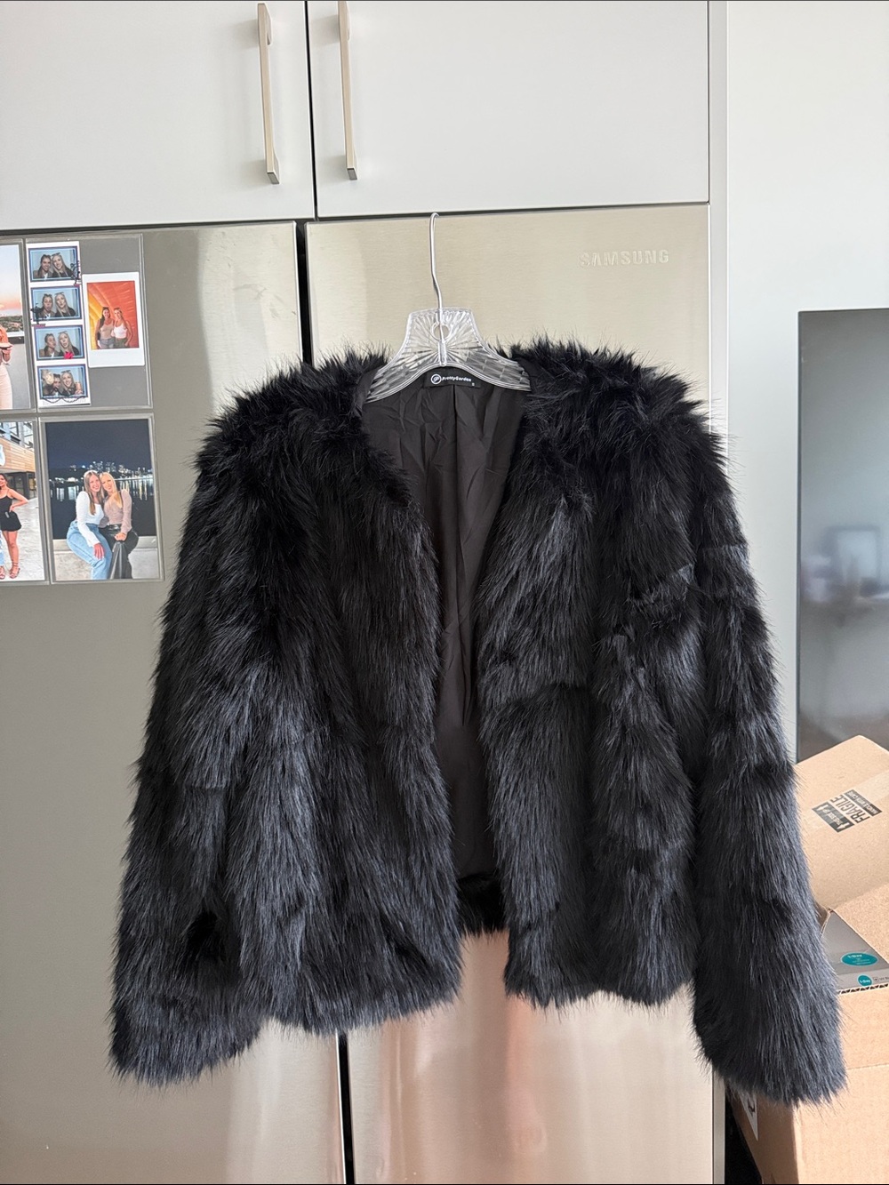 Black faux fur coat